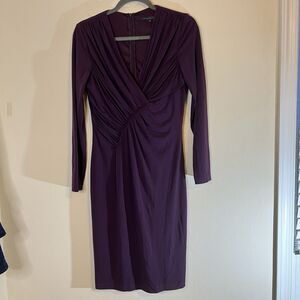 David Meister Women's Sheath Dress Size 6 Purple Long Sleeve Gathered Party